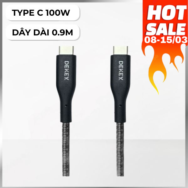 Cáp sạc nhanh và truyền dữ liệu Type C - Type C 100W 0.9m Dekey Power Pioneer C2588 - Đen