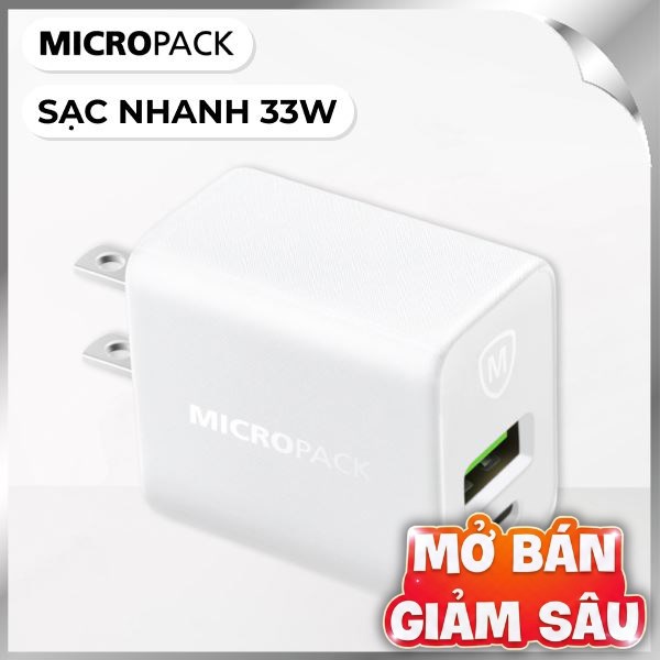 Sạc nhanh 2 cổng USB Type-C QC PD 33W MicroPack Power Server 33MWC-233PD