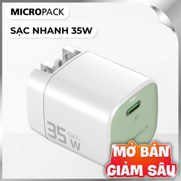 Sạc nhanh Type-C PD GaN 35W MicroPack Power Server 35 MWC-135 - Xanh lá