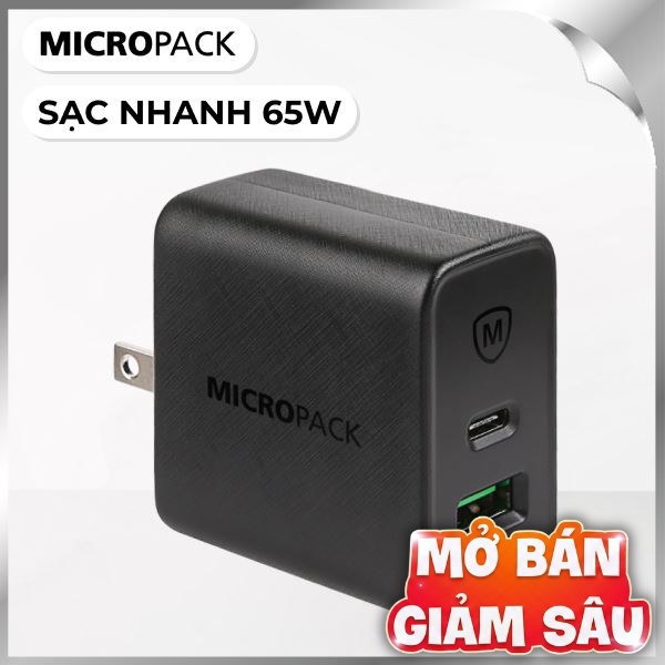 Sạc nhanh 2 cổng USB Type-C QC PD 65W MicroPack Power Server 65 MWC265PD