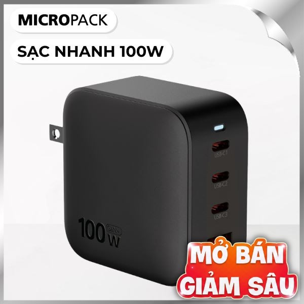 Bộ sạc nhanh 4 cổng USB Type-C QC PD GaN PPS 100W MicroPack Power Server 100 MWC4100