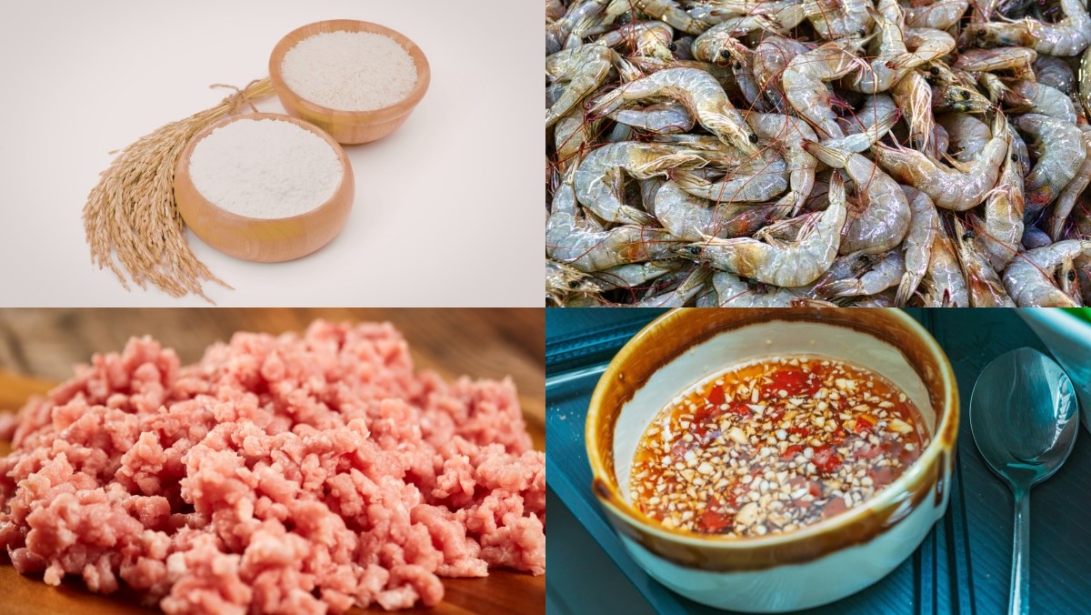 Nguyên liệu món ăn cách làm bánh khọt miền tây tôm thịt thơm béo chuẩn vị cho cả gia đình