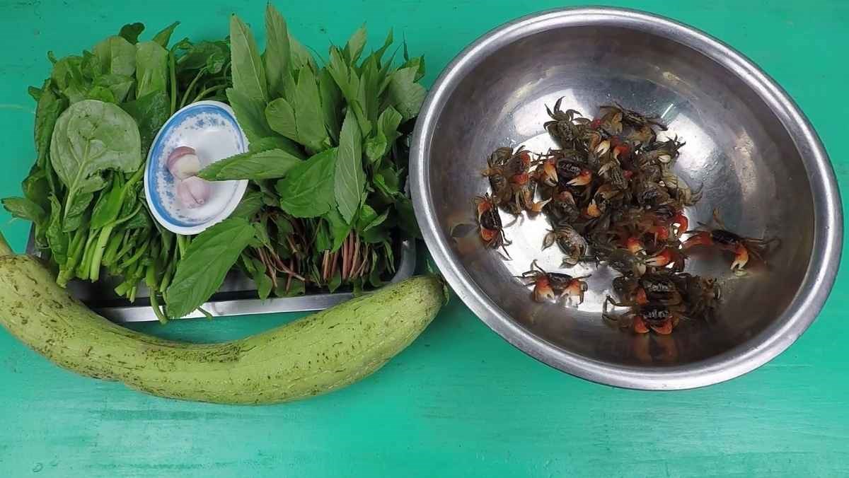 Nguyên liệu món ăn cách nấu canh cáy rau đay mùng tơi mướp ngọt đậm đà chuẩn vị quê hương