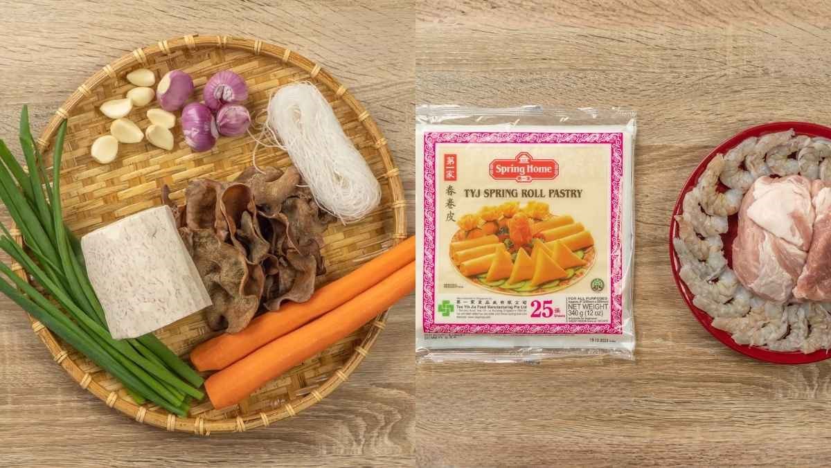 Nguyên liệu món ăn cách làm chả giò miền nam nhân tôm thịt ngon giòn tan để đãi tiệc gia đình