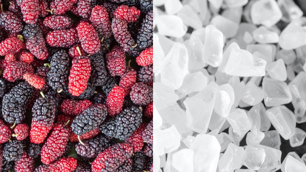 Nguyên liệu món ăn cách làm dâu tằm ngâm đường phèn thanh mát, siro sánh mịn giải nhiệt mùa hè