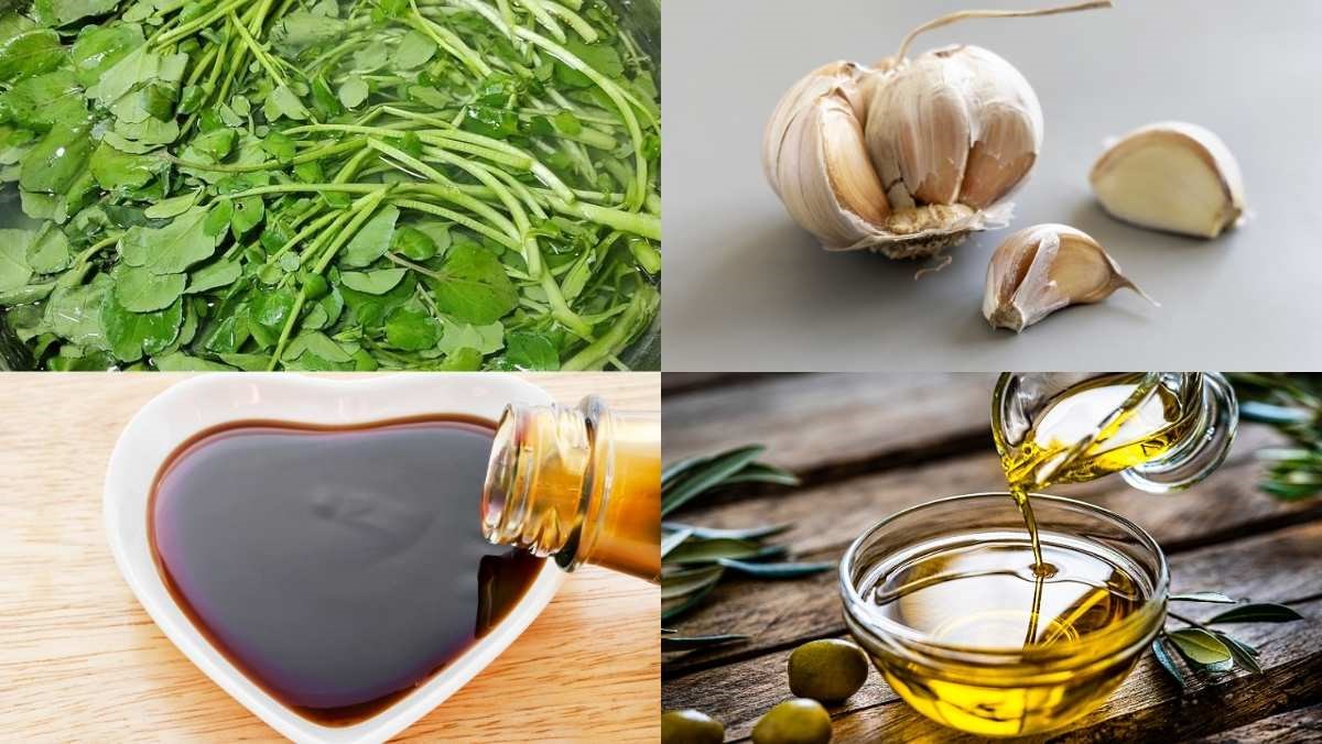 Nguyên liệu món ăn cách làm rau cải xoong xào tỏi xanh mướt, ngon chuẩn vị cho bữa cơm nhà