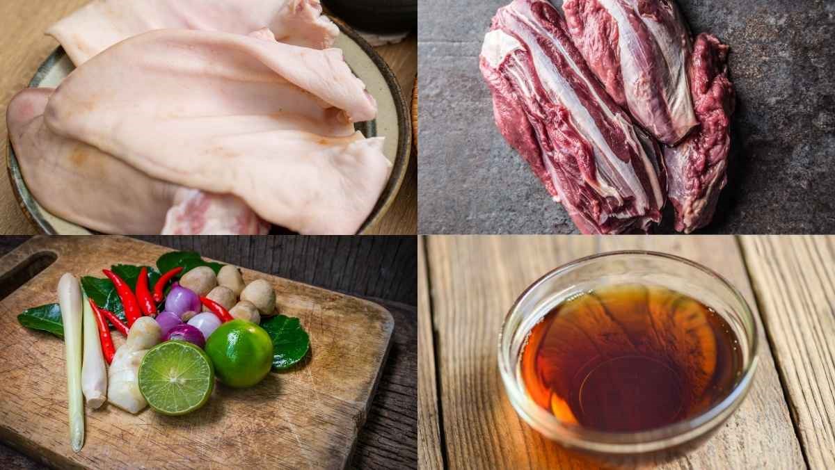 Nguyên liệu món ăn cách làm tai heo cuộn bắp bò ngâm mắm giòn ngon, đậm đà cho ngày tết