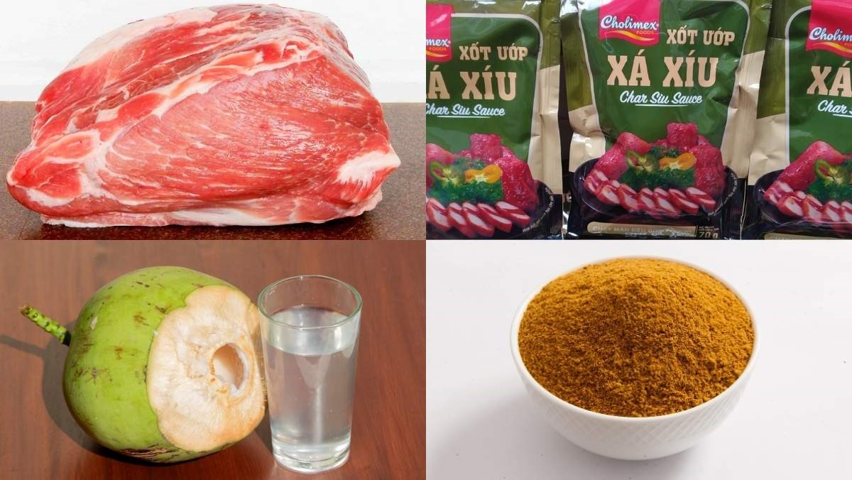 Nguyên liệu món ăn cách làm thịt xá xíu bằng gói gia vị cholimex mềm ngon, chuẩn vị tại nhà