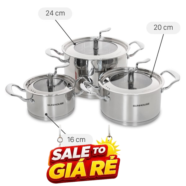 Bộ 3 nồi inox 5 đáy Sunhouse SHG2503MSA