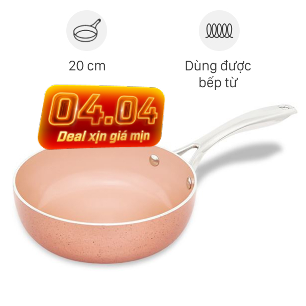 Chảo nhôm sâu chống dính vân đá đáy từ Elmich EL-5740MN