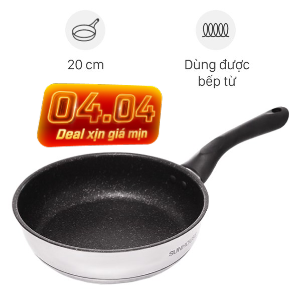Chảo inox chống dính vân đá đáy từ Sunhouse IN20M4