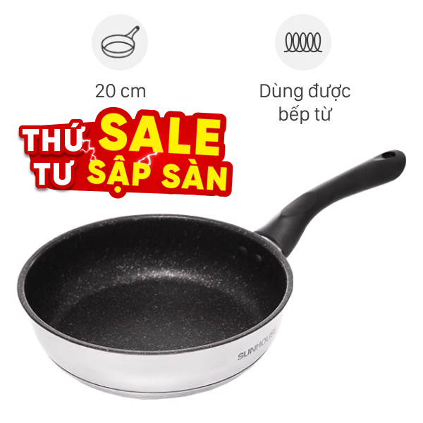 Chảo inox chống dính vân đá đáy từ Sunhouse IN20M4
