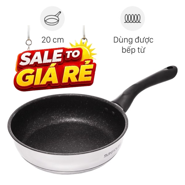 Chảo inox chống dính vân đá đáy từ Sunhouse IN20M4