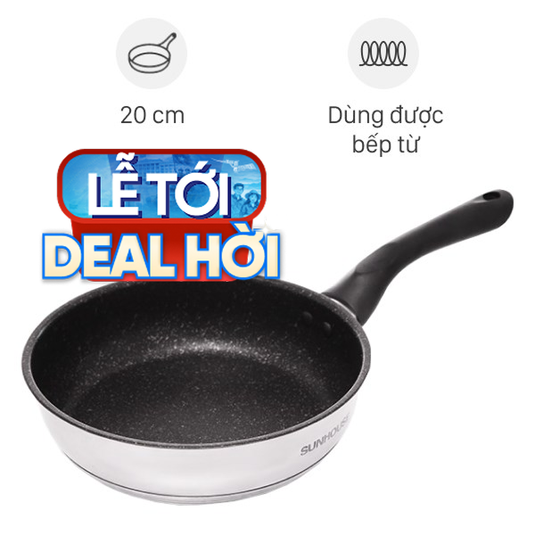 Chảo inox chống dính vân đá đáy từ Sunhouse IN20M4