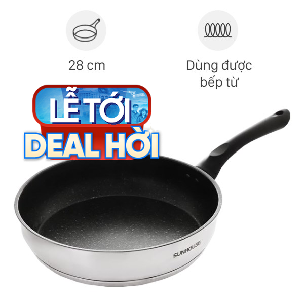 Chảo inox chống dính vân đá đáy từ Sunhouse IN28M4