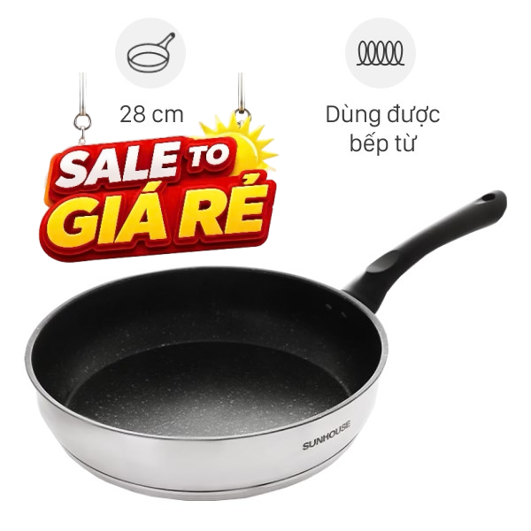 Chảo inox chống dính vân đá đáy từ Sunhouse IN28M4