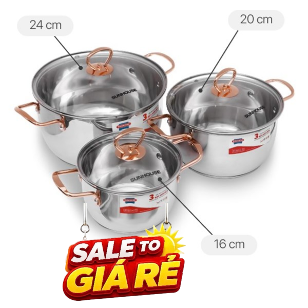 Bộ 3 nồi inox 3 đáy Sunhouse SHG306