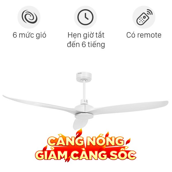 Quạt trần Benny 3 cánh BDC60RM 33W Trắng