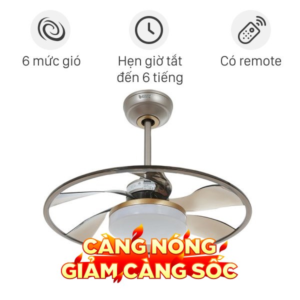 Quạt trần Benny 6 cánh XUFO22T 18W Nâu