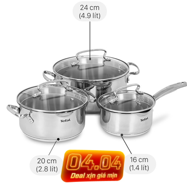 Bộ nồi quánh inox Tefal Duetto Plus G719S674