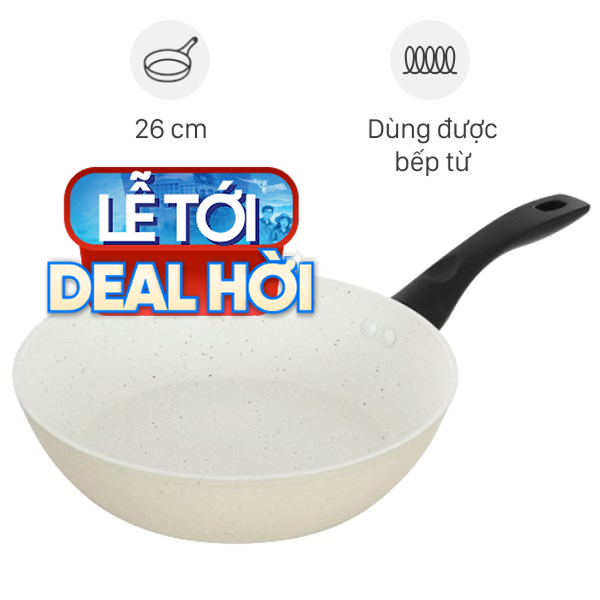 Chảo nhôm sâu chống dính vân đá đáy từ Green Cook GCP226-26IH