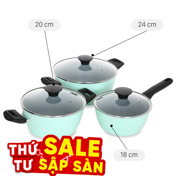 Bộ nồi quánh nhôm chống dính Green Cook GCS229-T1