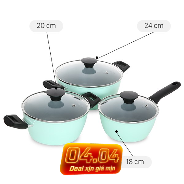 Bộ nồi quánh nhôm chống dính Green Cook GCS229-T1