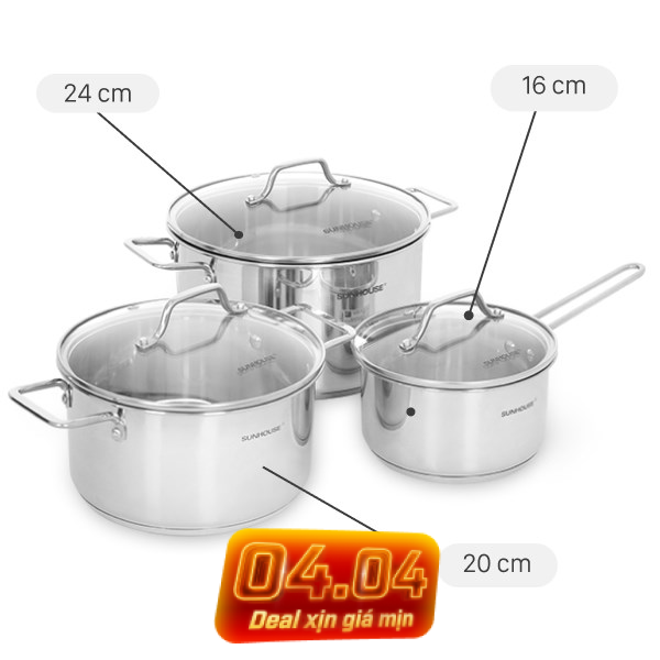Bộ nồi quánh inox 5 đáy Sunhouse SHG601