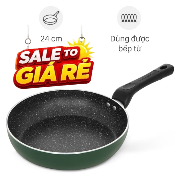 Chảo nhôm chống dính vân đá đáy từ Sunhouse SH24G