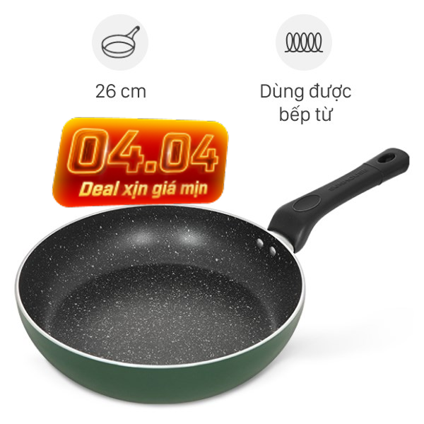 Chảo nhôm chống dính vân đá đáy từ Sunhouse SH26G