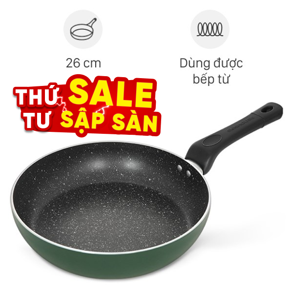 Chảo nhôm chống dính vân đá đáy từ Sunhouse SH26G