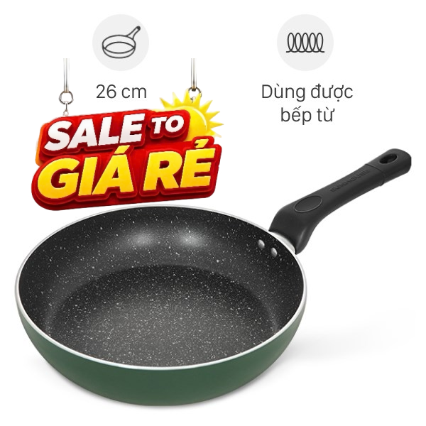 Chảo nhôm chống dính vân đá đáy từ Sunhouse SH26G