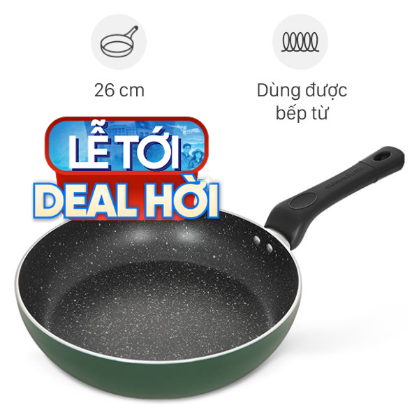 Chảo nhôm chống dính vân đá đáy từ Sunhouse SH26G