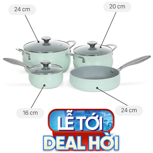 Bộ nồi chảo quánh nhôm chống dính Green Cook GCS242-T1