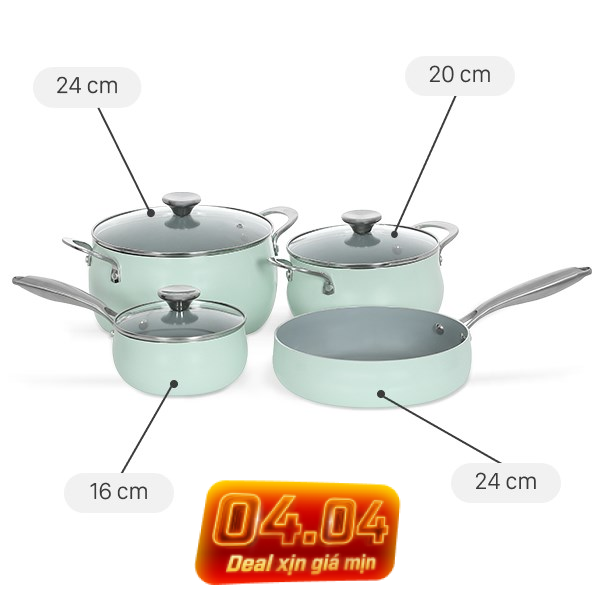 Bộ nồi chảo quánh nhôm chống dính Green Cook GCS242-T1