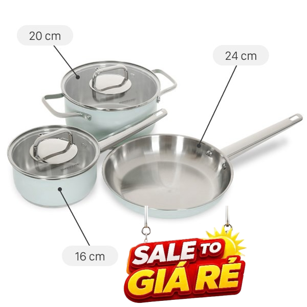Bộ nồi chảo quánh inox 3 đáy Sunhouse SHG608