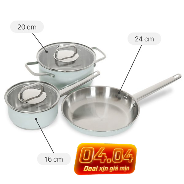 Bộ nồi chảo quánh inox 3 đáy Sunhouse SHG608