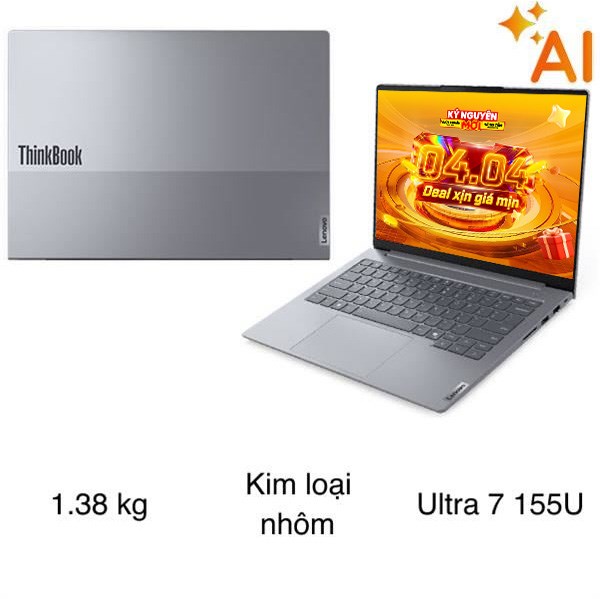 Laptop Lenovo ThinkBook 14 - 21MR0072VN (Ultra 7 155U, 16GB, 512GB, WUXGA, Win11)
