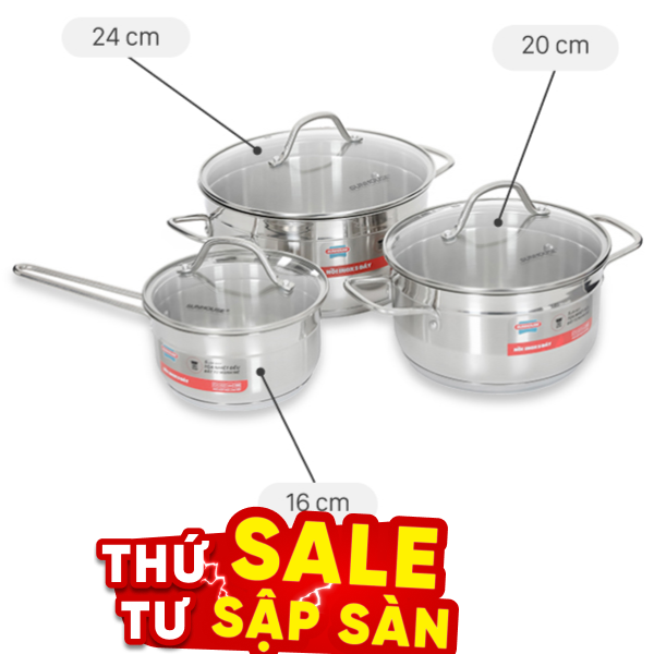 Bộ nồi quánh inox 5 đáy Sunhouse SHG669