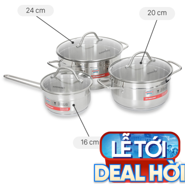 Bộ nồi quánh inox 5 đáy Sunhouse SHG669