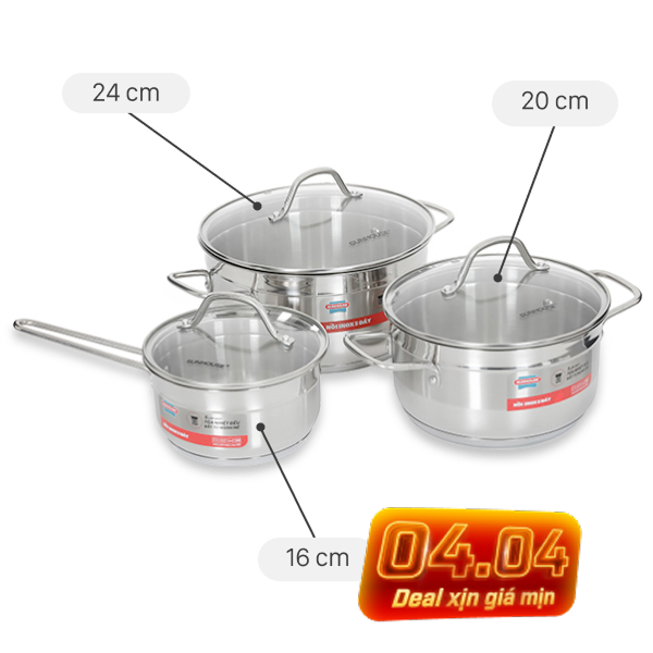 Bộ nồi quánh inox 5 đáy Sunhouse SHG669