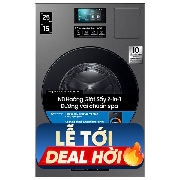 Samsung Inverter Giặt 25 kg - Sấy 15 kg WD25DB8995BZSV