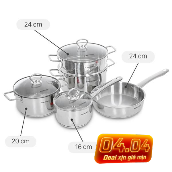 Bộ nồi chảo quánh inox Sunhouse SHG991