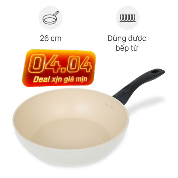 Chảo nhôm sâu chống dính vân đá đáy từ Green Cook GCP246-26IH
