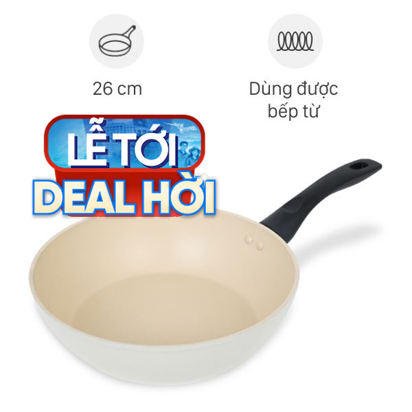 Chảo nhôm sâu chống dính vân đá đáy từ Green Cook GCP246-26IH