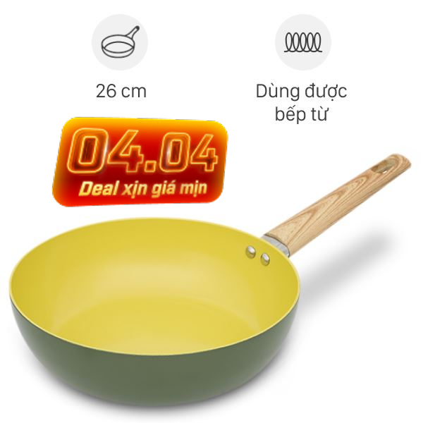 Chảo nhôm sâu chống dính vân đá đáy từ Elmich EL-5978OV26