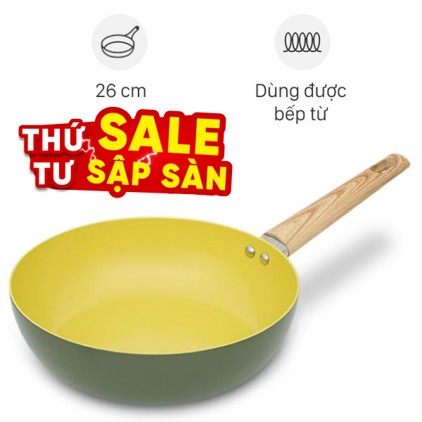 Chảo nhôm sâu chống dính vân đá đáy từ Elmich EL-5978OV26