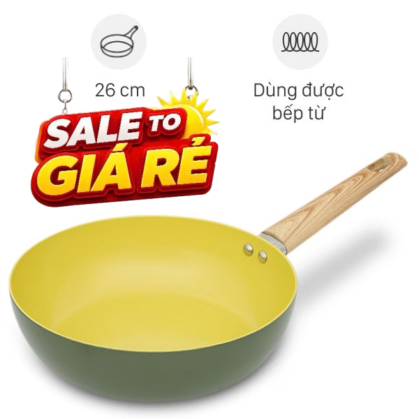 Chảo nhôm sâu chống dính vân đá đáy từ Elmich EL-5978OV26