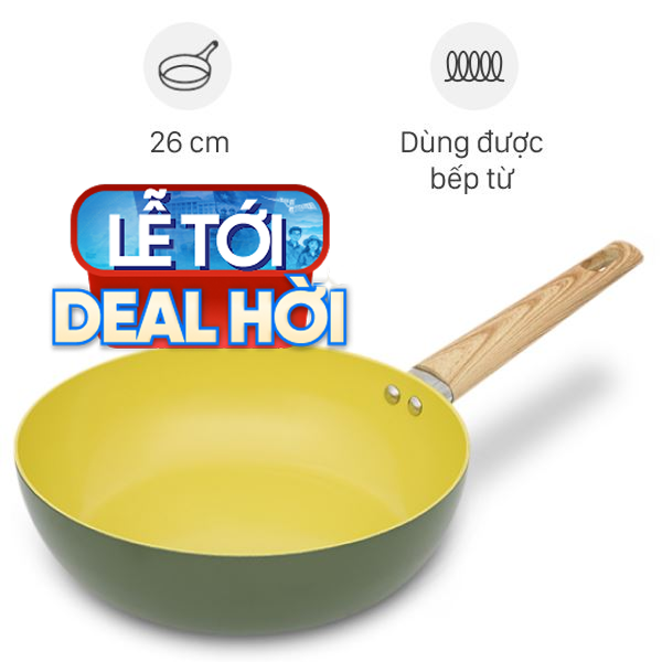 Chảo nhôm sâu chống dính vân đá đáy từ Elmich EL-5978OV26