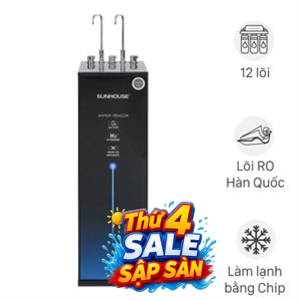Máy lọc nước RO nóng nguội lạnh Hydrogen ion kiềm Sunhouse SHA76258LA